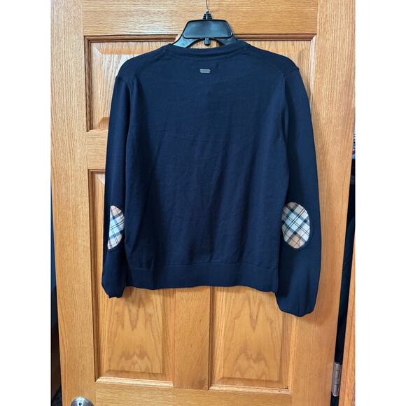 Barbour Navy Wool-Cotton Blend Cardigan Tartan Elbows - Size 8 - Picture 4 of 4